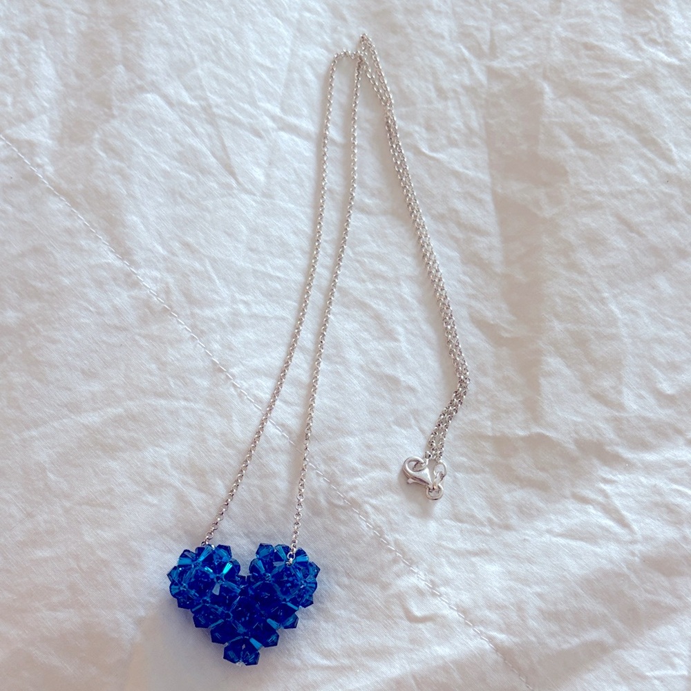Blue Swarovski Heart Pendant Necklace with Sterling Chain